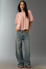 ANTROPOLOGIE Liza Linen Blend Smocked Top - Pink SzM -