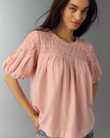 ANTROPOLOGIE Liza Linen Blend Smocked Top - Pink SzM -