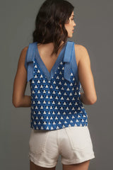 MAEVE Bow-Shoulder Lace Stitched Tank - Blue SZXL