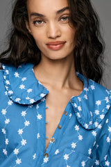 PILCRO Keira Embroidered Blouse - Blue SzXS