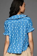 PILCRO Keira Embroidered Blouse - Blue SzXS