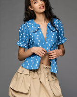 PILCRO Keira Embroidered Blouse - Blue SzXS