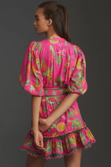 FARM RIO Puff Sleeve Mini Dress - Fruit Garden  SzM