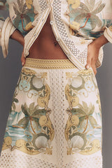 FARM RIO Royal Sea Crochet Midi Skirt  - Sand Coloured