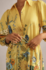 ALÉMAIS Cressida Linen Midi Shirtdress - Yellow Sz12