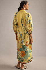 ALÉMAIS Cressida Linen Midi Shirtdress - Yellow Sz12