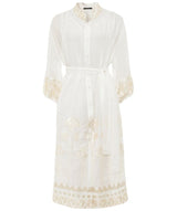 GREEK ARCHAIC KORI Embroidered Shirt Dress - White & Champagne SzM