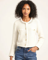 DEREK LAM 10 CROSBY Zaria Embellished Cardigan Jacket - Ivory Sz Small