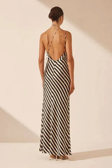SHONA JOY Escalet One Shoulder Silk Maxi Dress - Black Cream Sz10