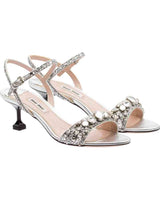 MIU MIU Glitter & Crystal-Embellished Kitten-Heel Sandals - Silver EU 39.5