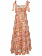 ZIMMERMANN Cira Tie Shoulder Midi Dress - Mocha Multi Flora Sz1 NZ10