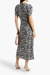 ISABEL MARANT Lilia Ruched Midi Dress - Abstract Print SZ38 NZ10