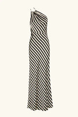 SHONA JOY Escalet One Shoulder Silk Maxi Dress - Black Cream Sz10