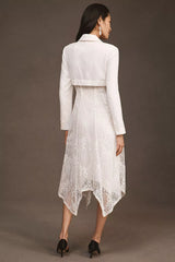 BHLDN Riley Long-Sleeve Lace Midi Blazer Dress - Ivory SzXS