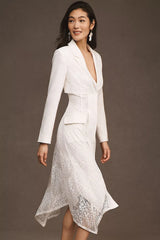 BHLDN Riley Long-Sleeve Lace Midi Blazer Dress - Ivory SzXS