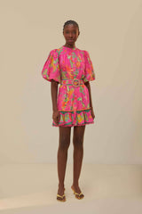 FARM RIO Puff Sleeve Mini Dress - Fruit Garden  SzM