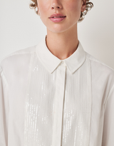 WHITE COMPANY White Label Sequin Bib Shirt - White Sz16