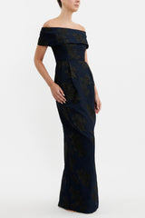 REBECCA VALLANCE Antoinette Off Shoulder Gown - Navy Sz8