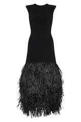 AJE Rushes Raffia Knit Midi Dress - Black SzS