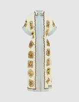 ALÉMAIS Relic Linen Midi Shirtdress - Blue Cream Sz14