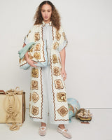 ALÉMAIS Relic Linen Midi Shirtdress - Blue Cream Sz14