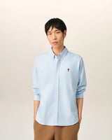 AMI PARIS Ami de Coeur Logo-Embroidered Shirt -Blue Sz40 NZM