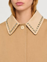 SANDRO Diderot Embellished Collar Trench Coat - Camel Sz38 NZM
