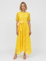 BADGLEY MISCHKA Guipure Lace Ribbon Midi Dress - Yellow SzM