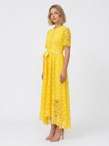 BADGLEY MISCHKA Guipure Lace Ribbon Midi Dress - Yellow SzM