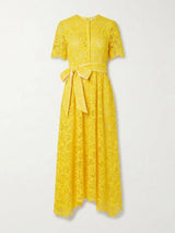 BADGLEY MISCHKA Guipure Lace Ribbon Midi Dress - Yellow SzM
