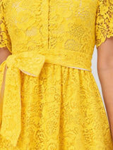 BADGLEY MISCHKA Guipure Lace Ribbon Midi Dress - Yellow SzM