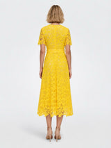 BADGLEY MISCHKA Guipure Lace Ribbon Midi Dress - Yellow SzM