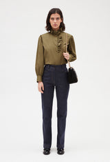 CLAUDIE PIERLOT Ruffle Blouse - Khaki Sz34 NZ6