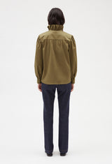 CLAUDIE PIERLOT Ruffle Blouse - Khaki Sz34 NZ6