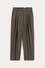 TOTEME Cropped Pleated Wool Straight-Leg Pants - Brown  Sz38 NZ8