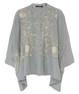 GREEK ARCHAIC KORI Blossom Oversize Shirt - Grey & Gold SzXS