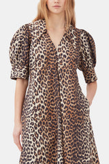 GANNI Poplin Midi Dress - Leopard Sz34 NZ8