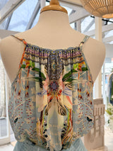 CAMILLA Embellished Silk Camisole - Pale Blue Floral SzLarge