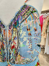 CAMILLA Embellished Silk Camisole - Pale Blue Floral SzLarge