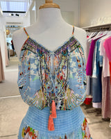 CAMILLA Embellished Silk Camisole - Pale Blue Floral SzLarge