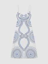 REISS Addison  Linen Midi Dress - White & Blue Sz8