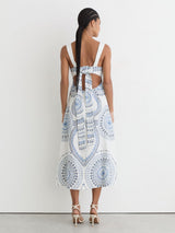 REISS Addison  Linen Midi Dress - White & Blue Sz8