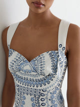 REISS Addison  Linen Midi Dress - White & Blue Sz8