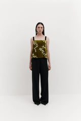 HARRIS TAPPER Plum Top Embroidered Velvet - Green Sz12
