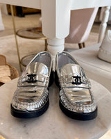 JIMMY CHOO Addie JC Metallic Loafer - Silver EU 37.5