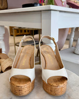 STUART WEITZMAN Patent Leather Riviera Wedge Sandals - White Sz38