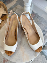STUART WEITZMAN Patent Leather Riviera Wedge Sandals - White Sz38