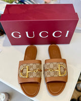 GUCCI Horsebit GG Leather Slide - Brown EU39.5