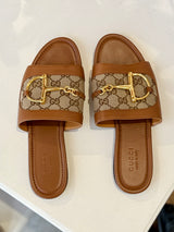 GUCCI Horsebit GG Leather Slide - Brown EU39.5