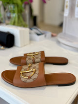 GUCCI Horsebit GG Leather Slide - Brown EU39.5